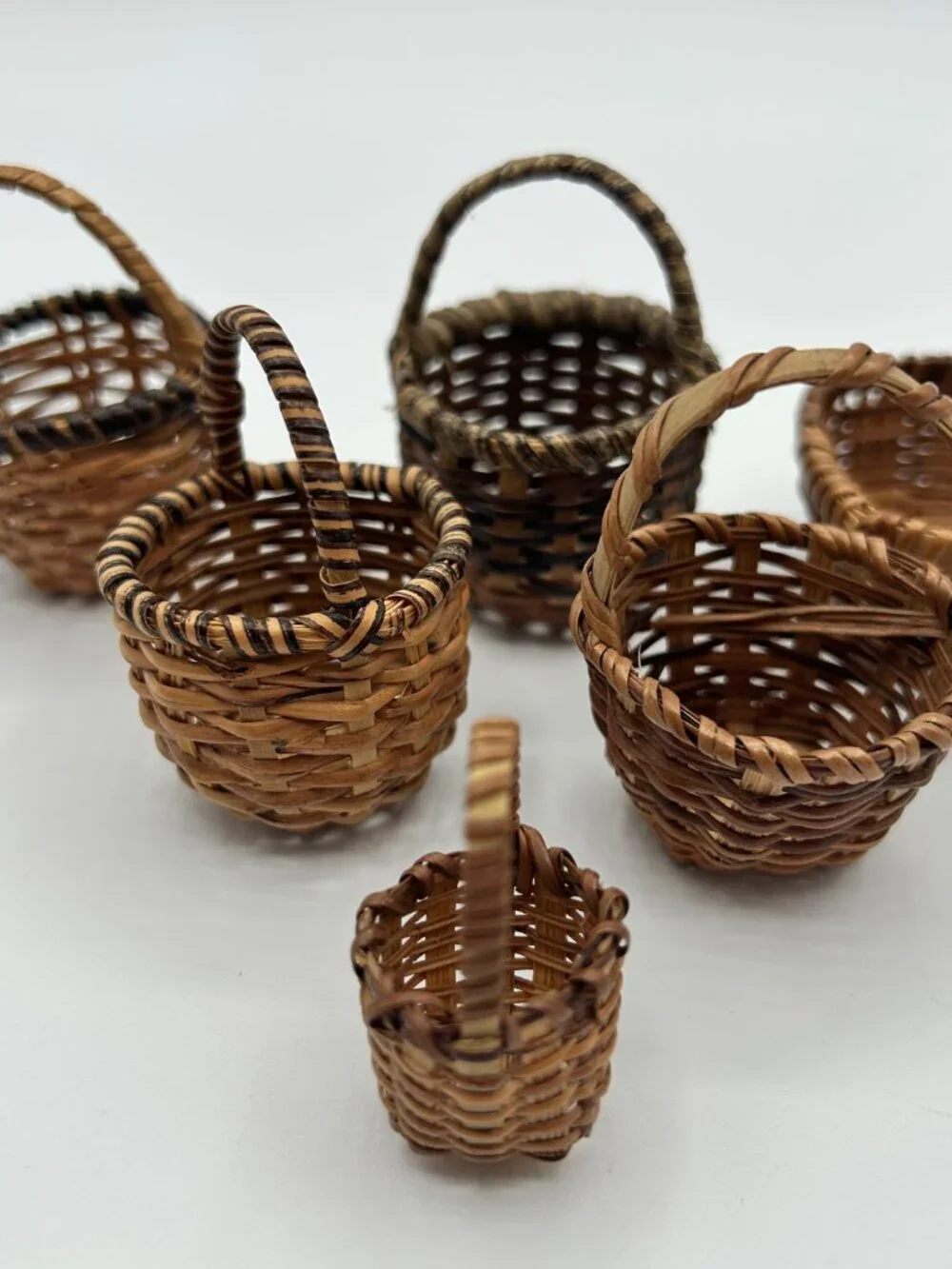Vintage Miniature Baskets Set of 7 Handmade Woven Wicker Rattan Dollhouse Decor